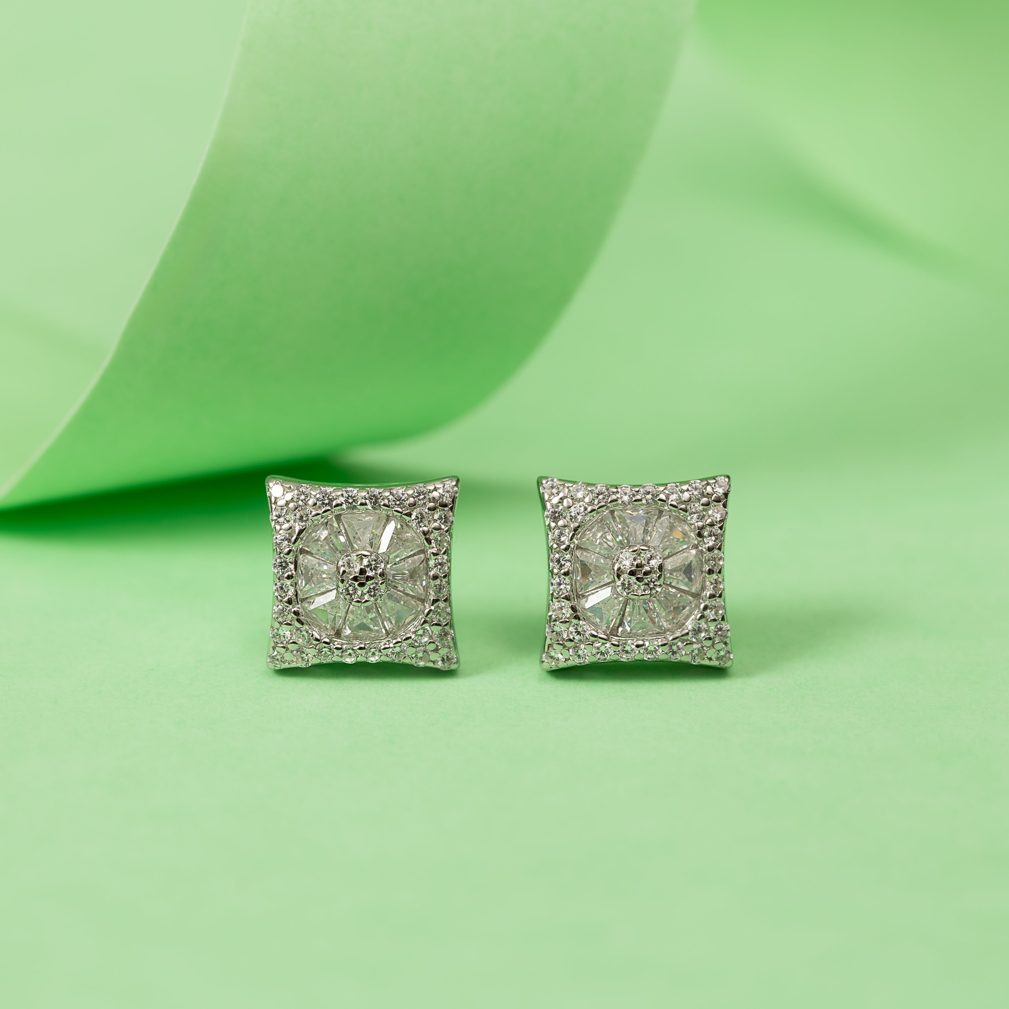 Silver Zircon Square Studs