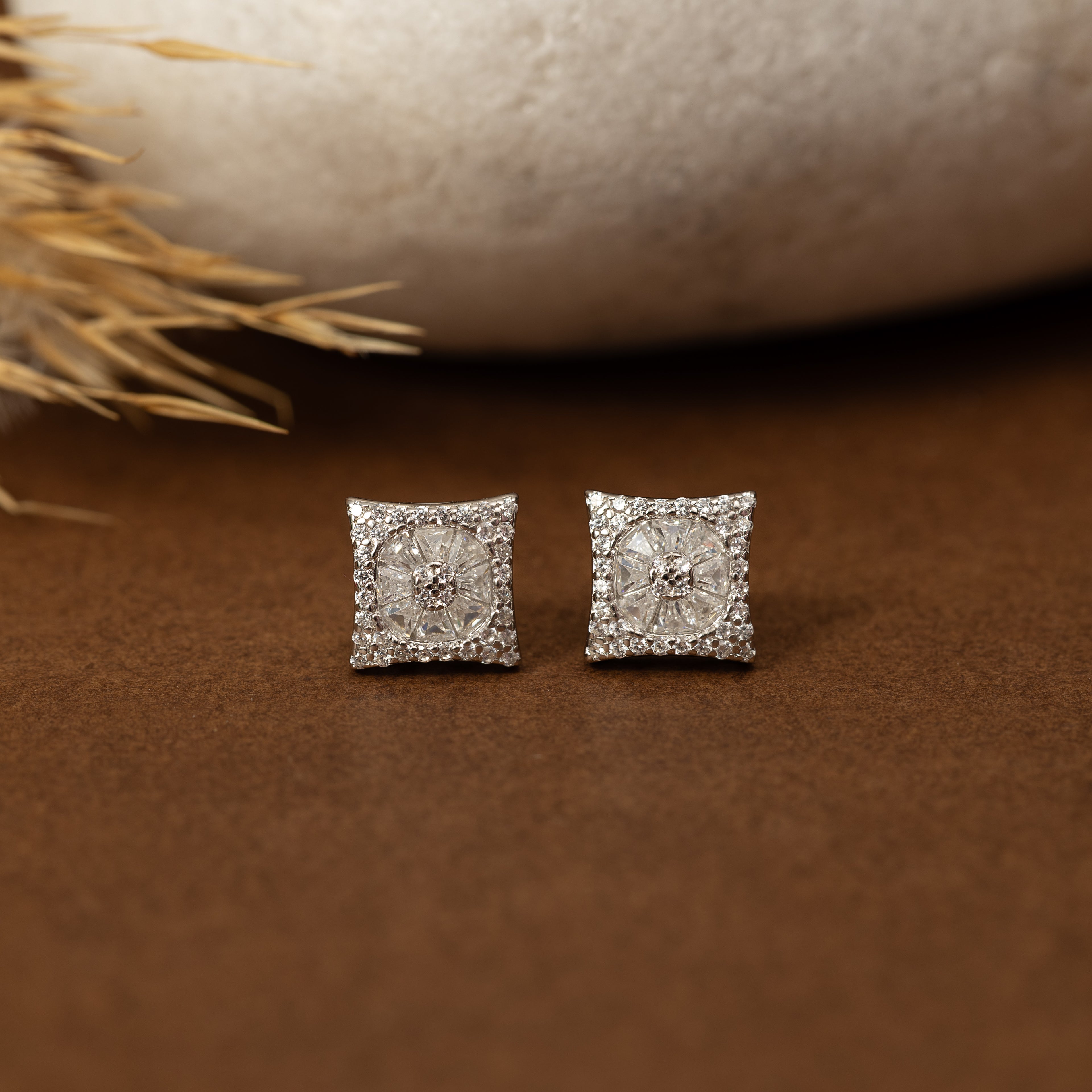 Silver Zircon Square Studs