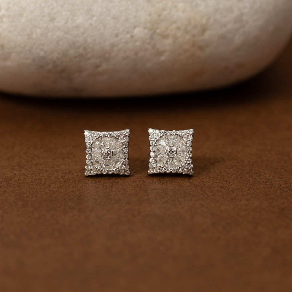 Silver Zircon Square Studs