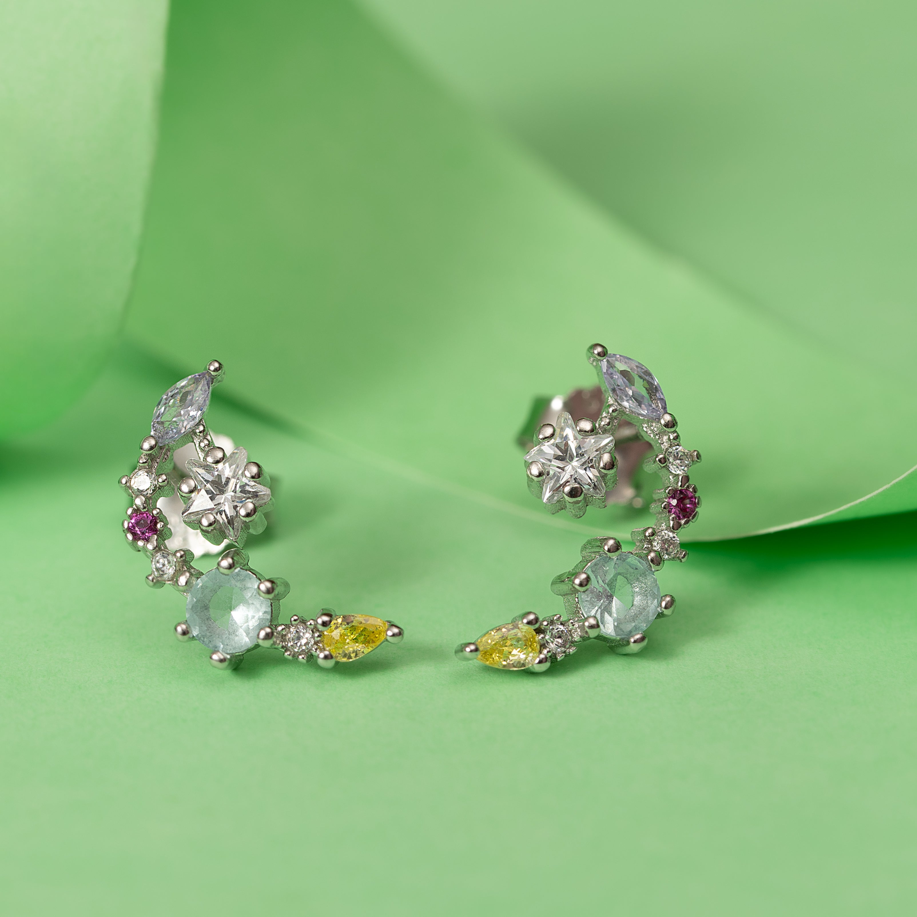 Silver Coral Crescent Earrings