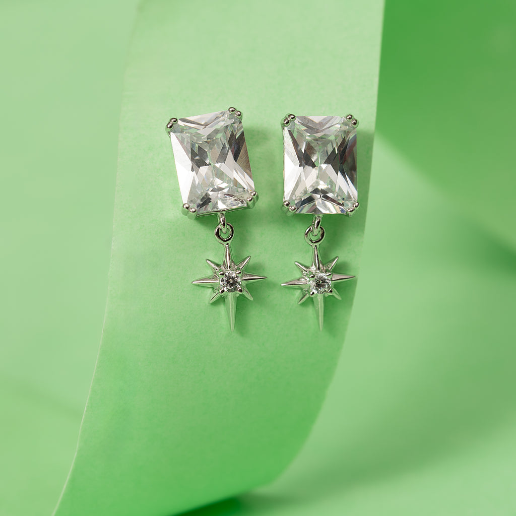 Silver Zircon Celestial Star Earrings