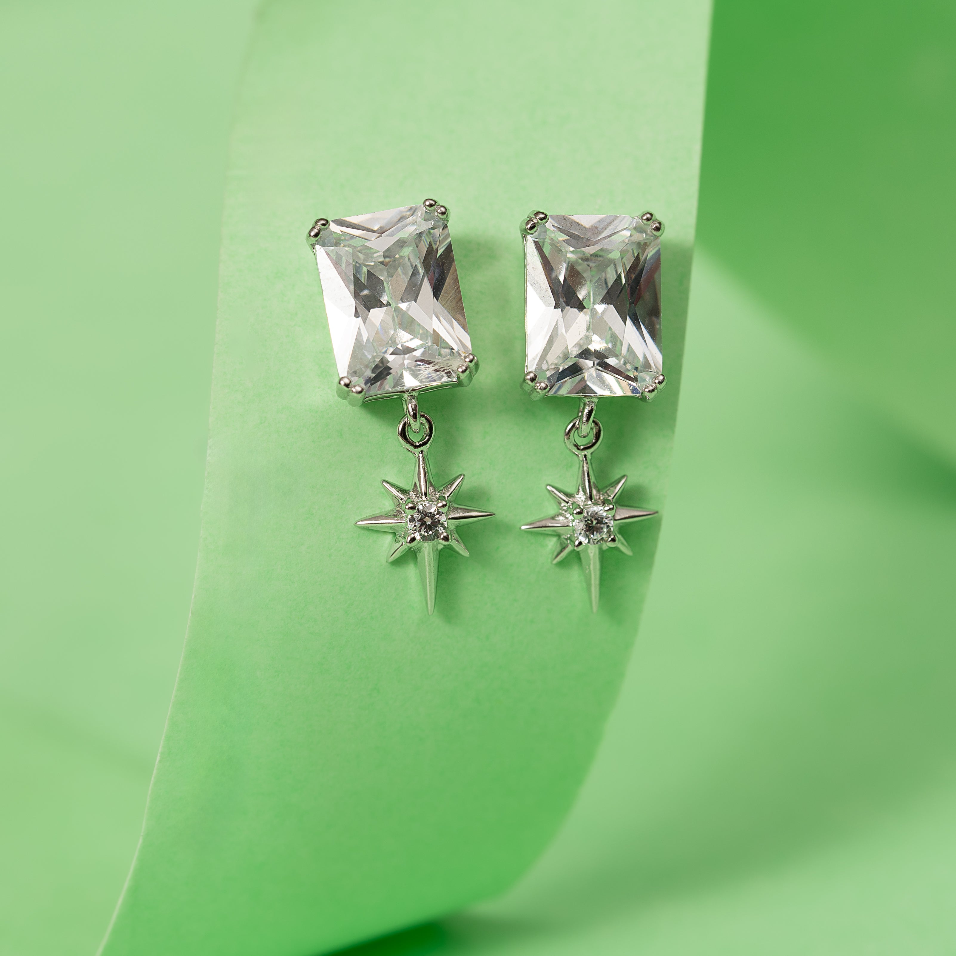 Silver Zircon Celestial Star Earrings