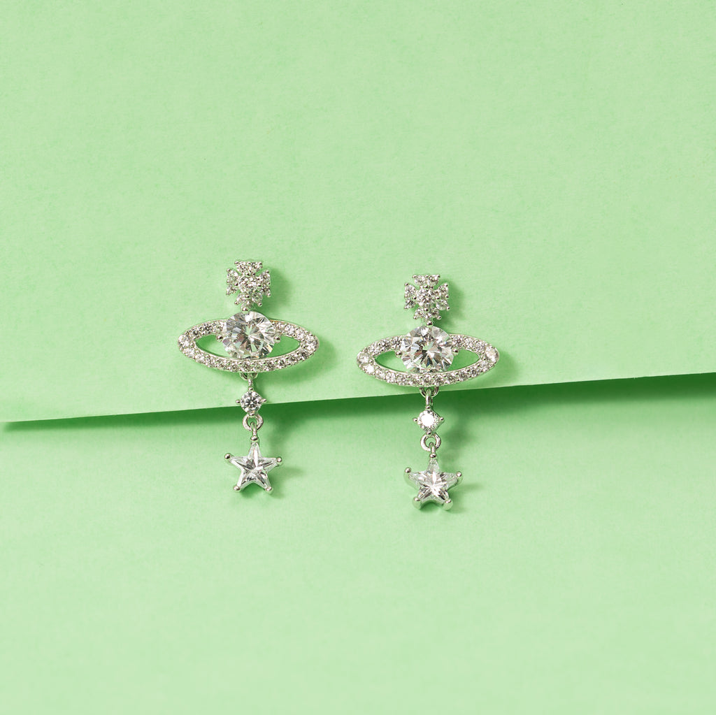 Silver Star Ring Earrings
