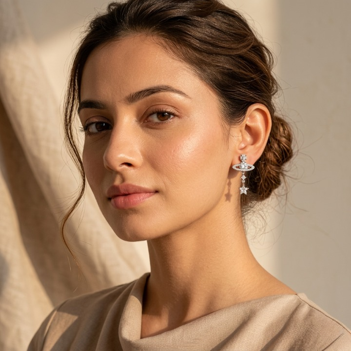 Silver Star Ring Earrings