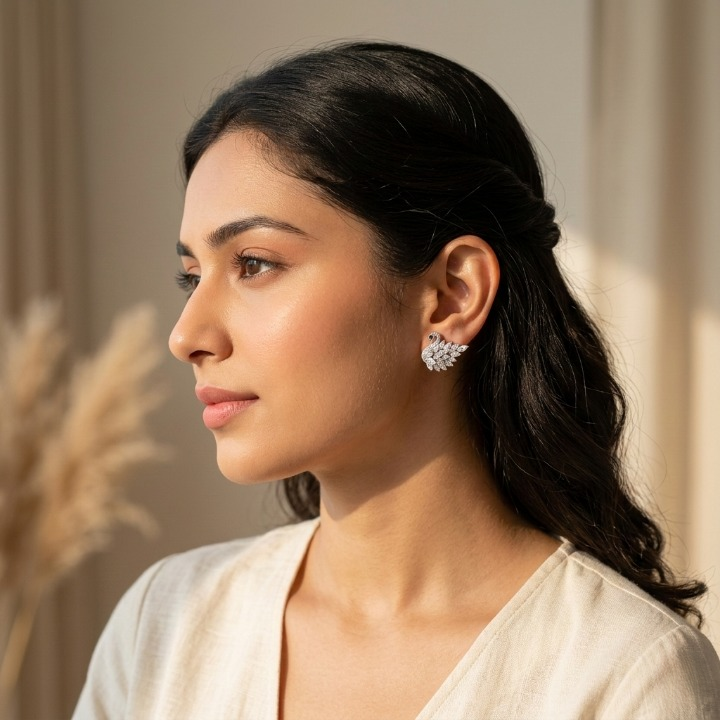 Silver Zircon Peacock Studs