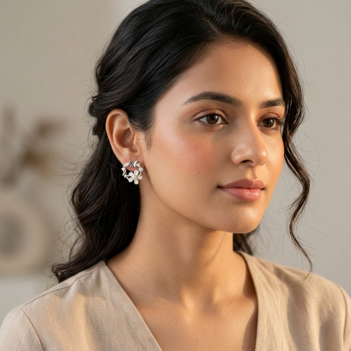 Silver Zircon Floral Studs