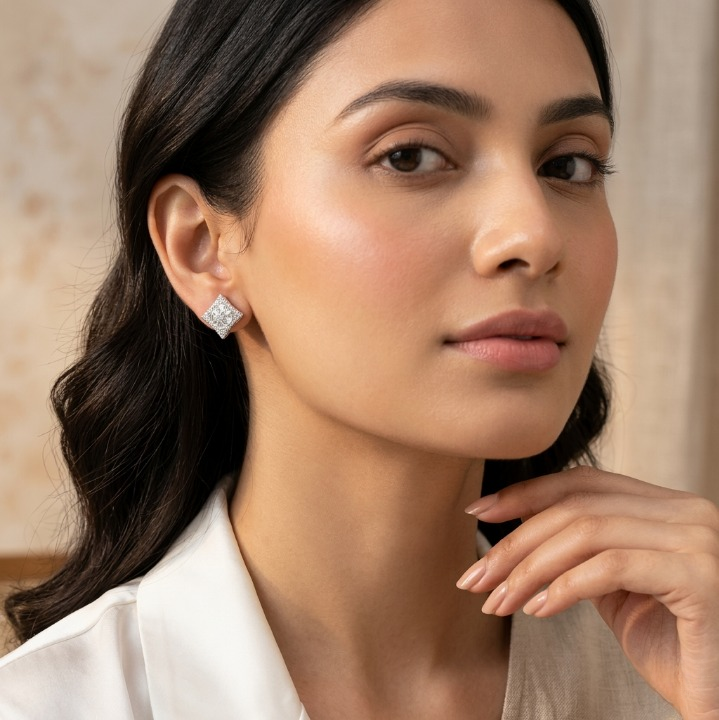 Silver Zircon Square Studs