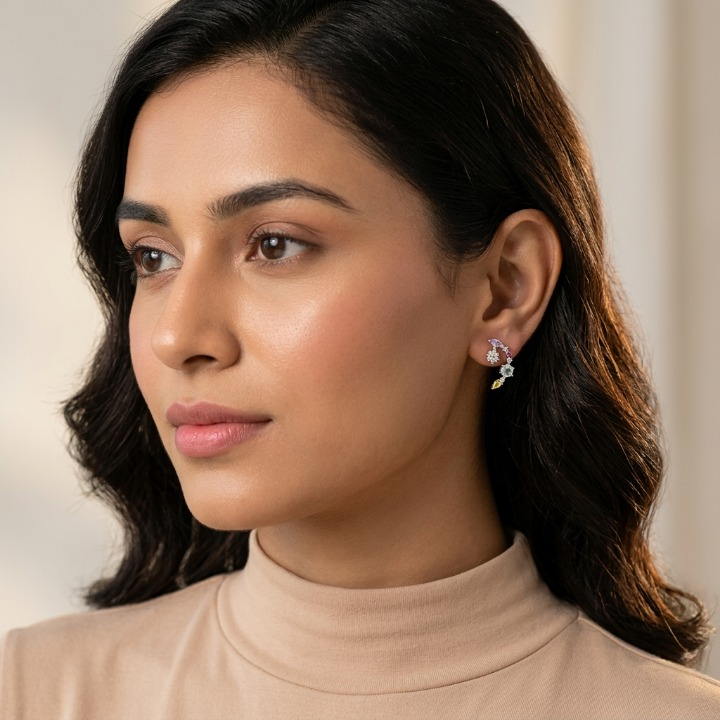 Silver Coral Crescent Earrings