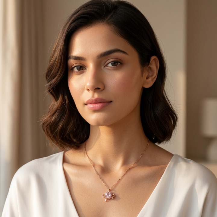 Silver Pink Heart Necklace & Studs Set