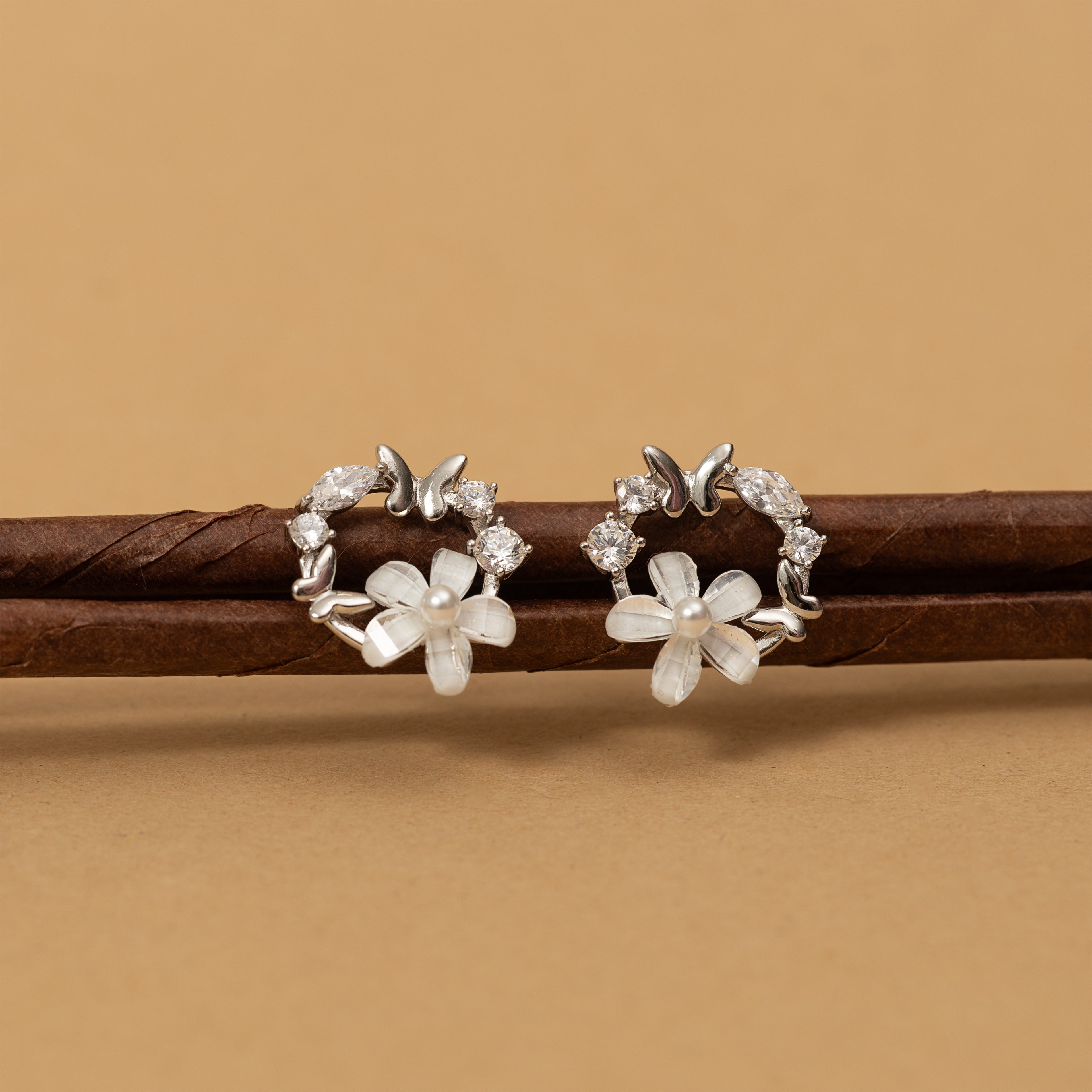 Silver Zircon Floral Studs