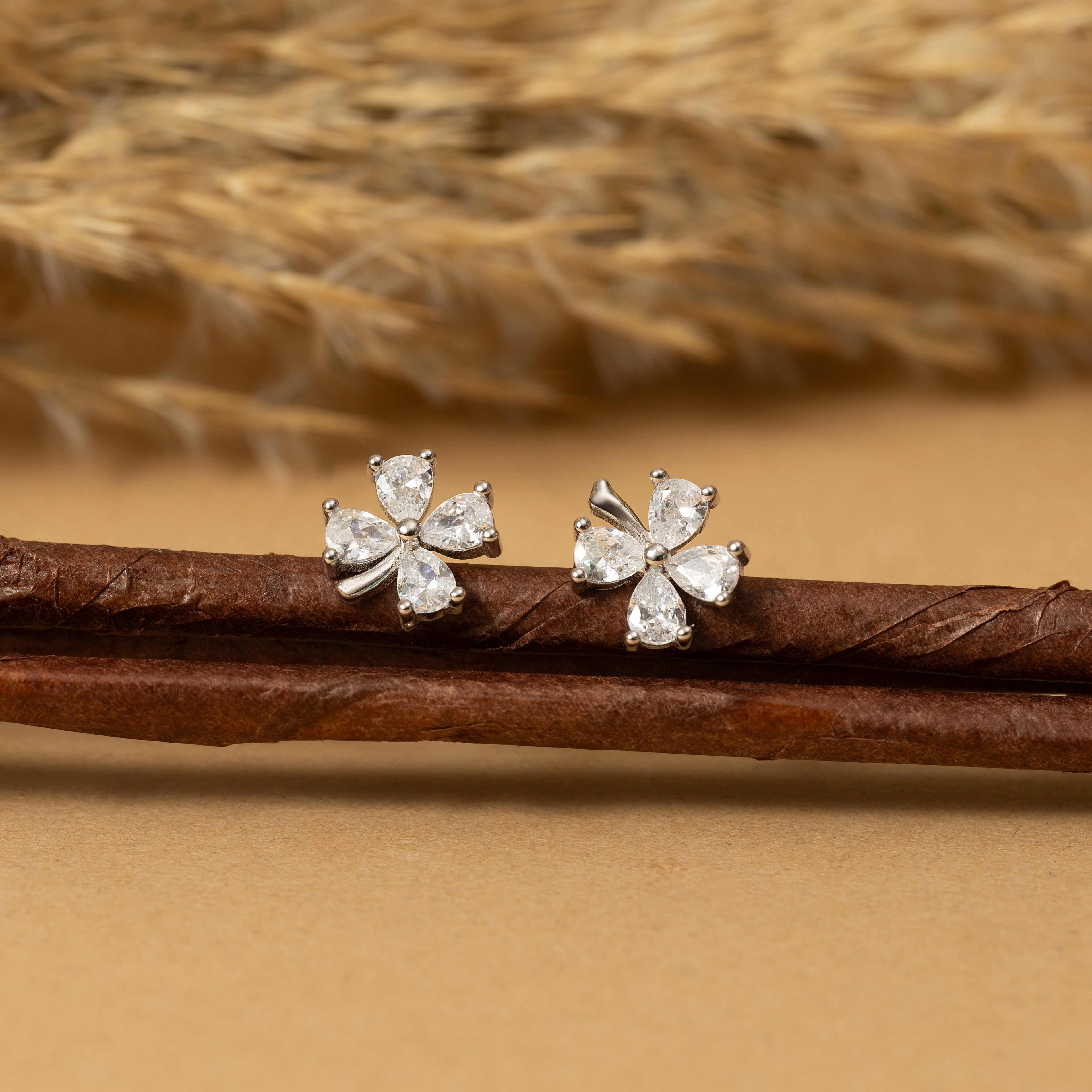 Silver Four Leaves Petal Studs