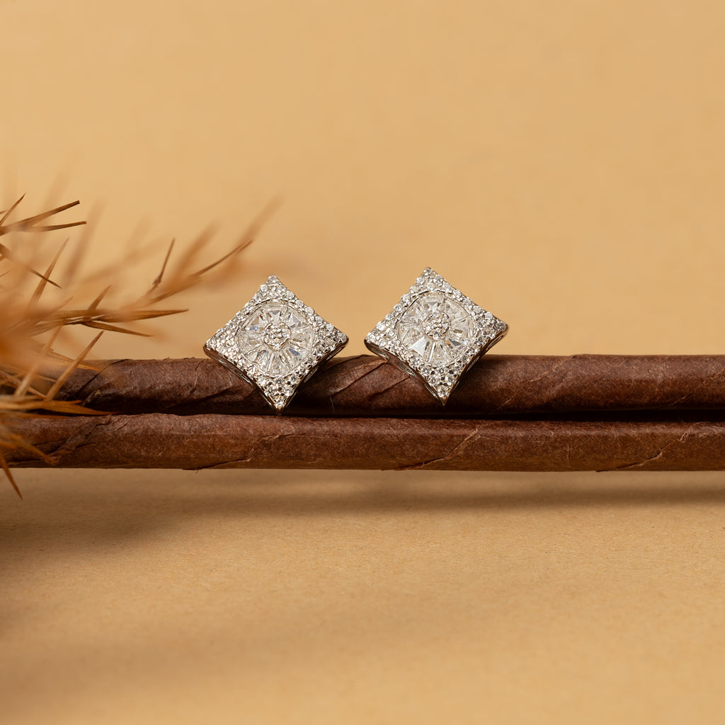 Silver Zircon Square Studs