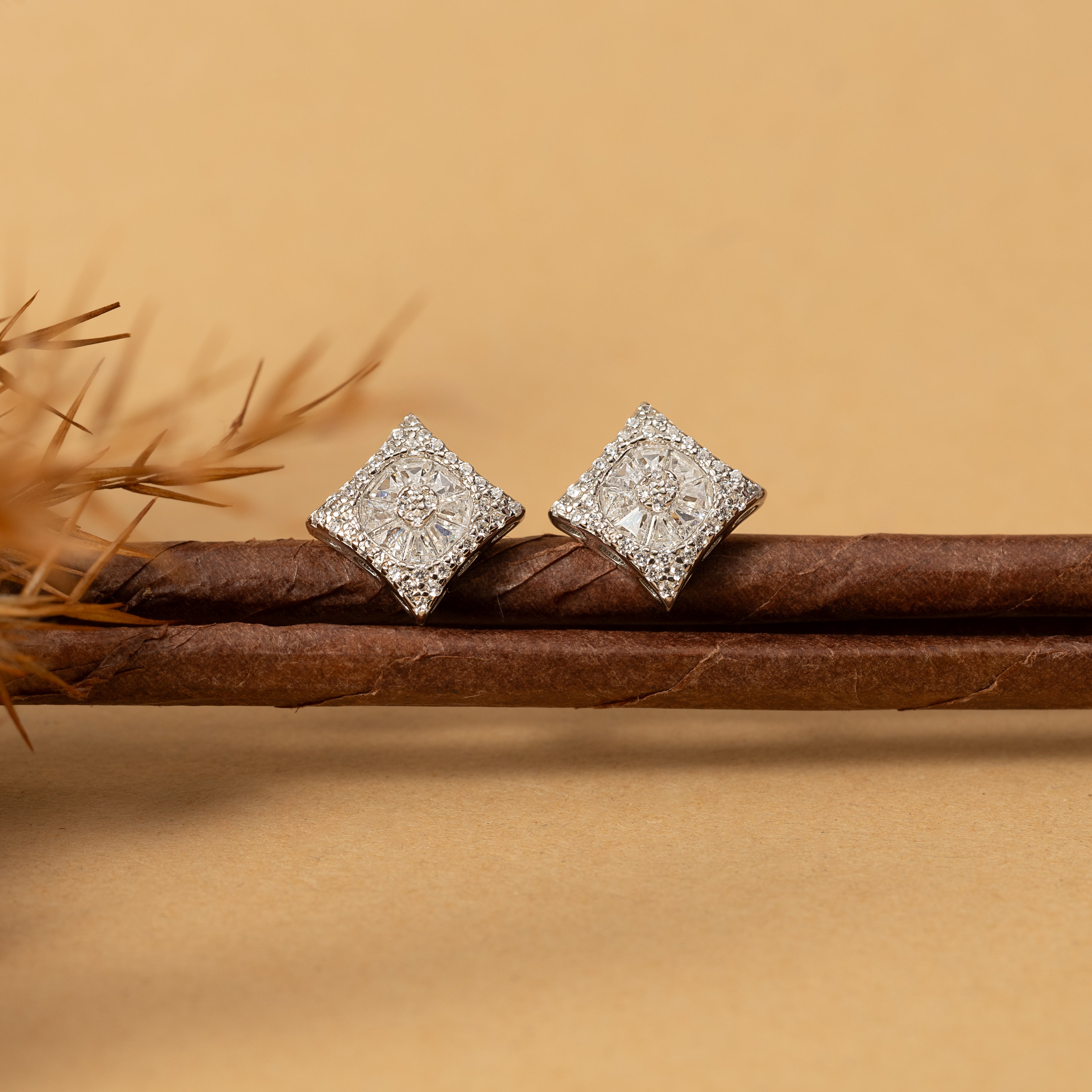 Silver Zircon Square Studs