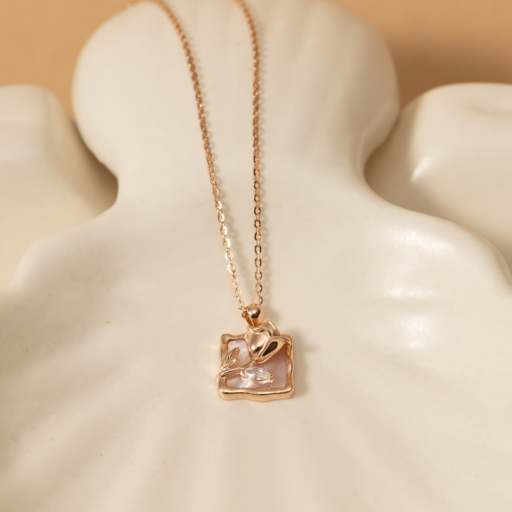 Golden Rose Square Necklace