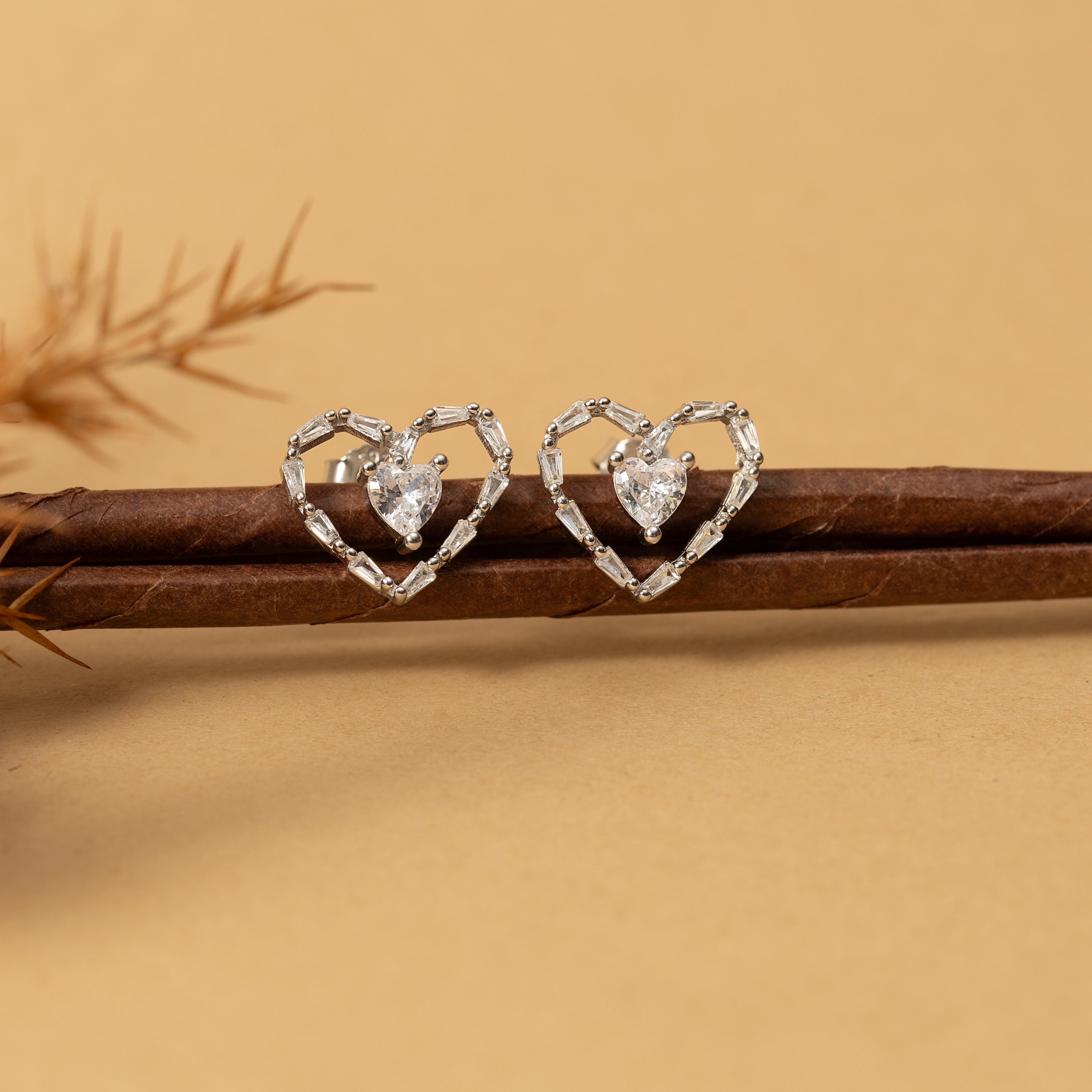 Silver Zircon Heart Studs