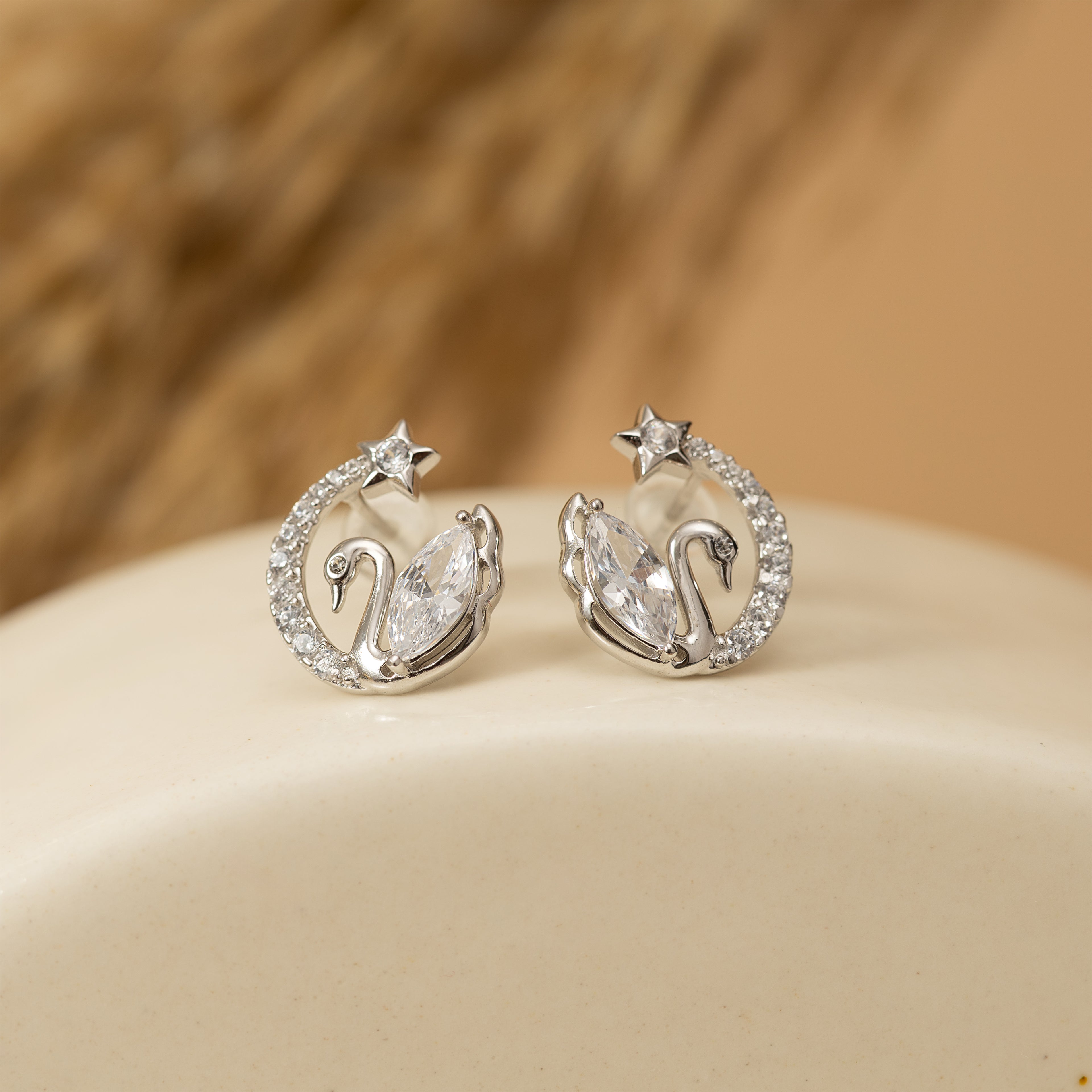 Silver White Swan Studs