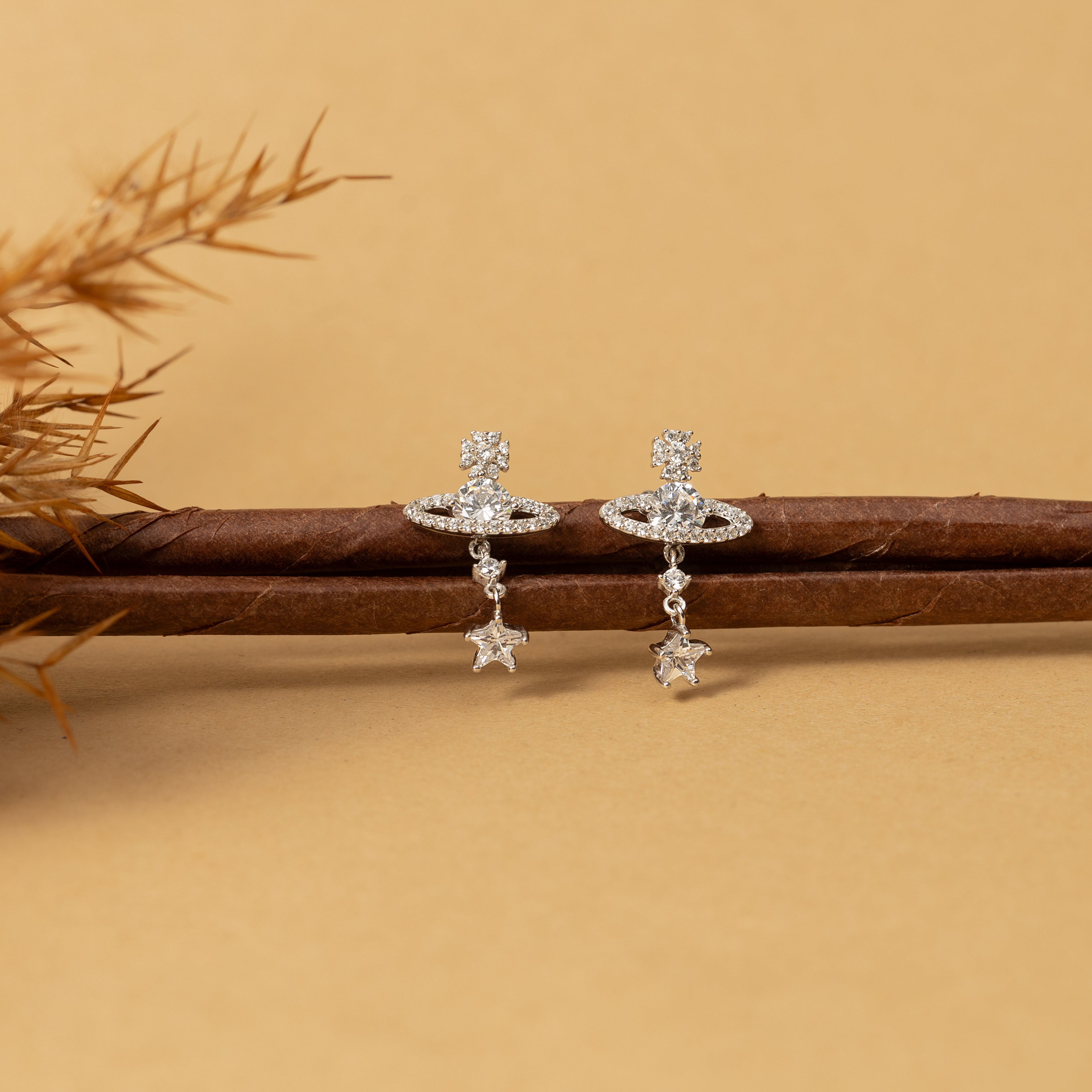 Silver Star Ring Earrings