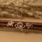 Silver Pink Heart Necklace & Studs Set