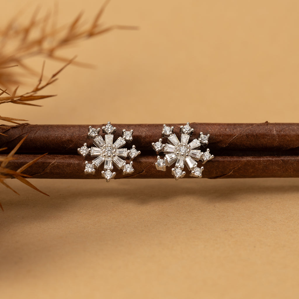 Silver Zircon Snowflake Studs