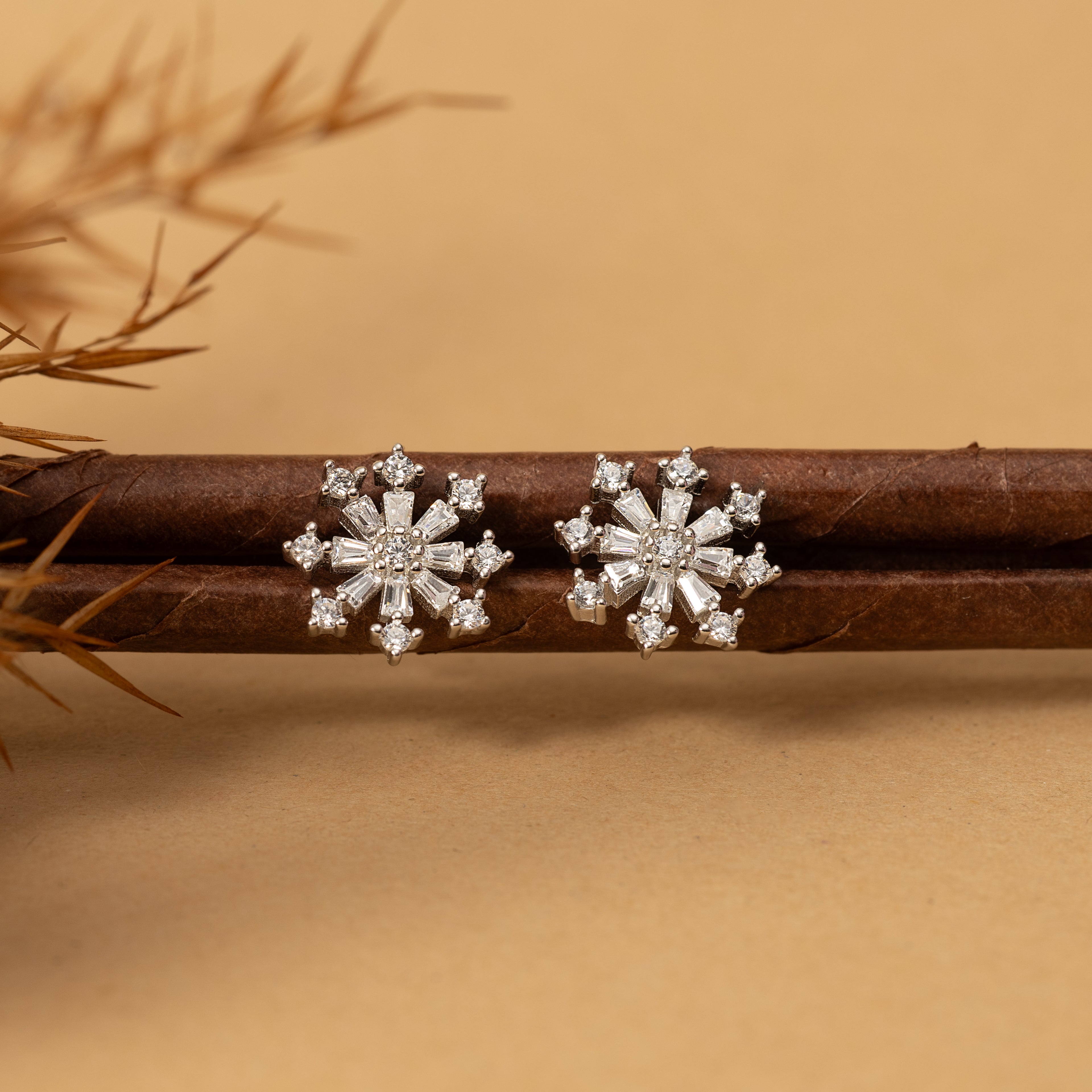 Silver Zircon Snowflake Studs