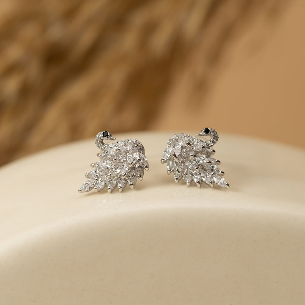 Silver Zircon Peacock Studs