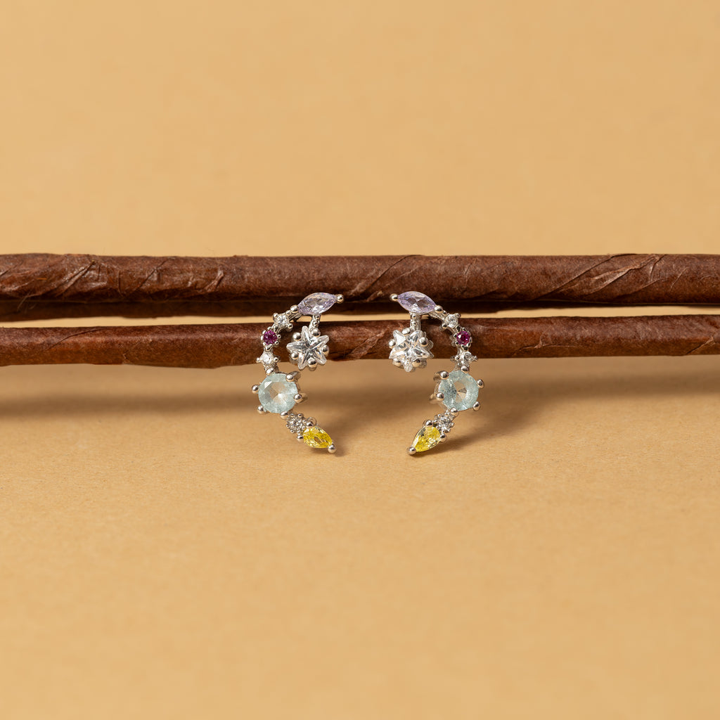 Silver Coral Crescent Earrings