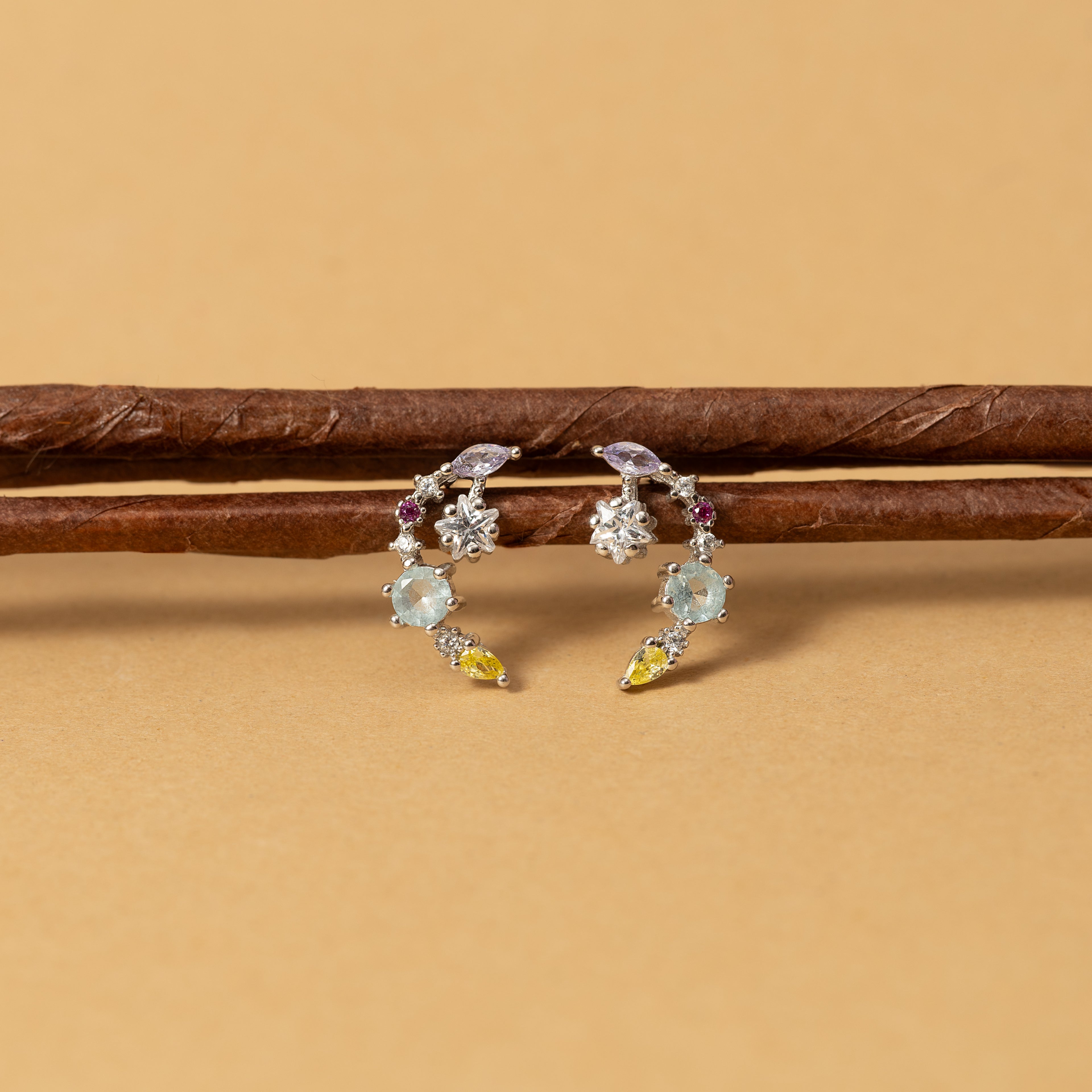 Silver Coral Crescent Earrings