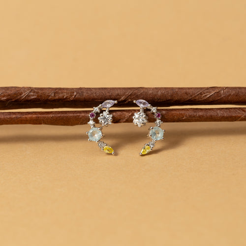Silver Coral Crescent Earrings
