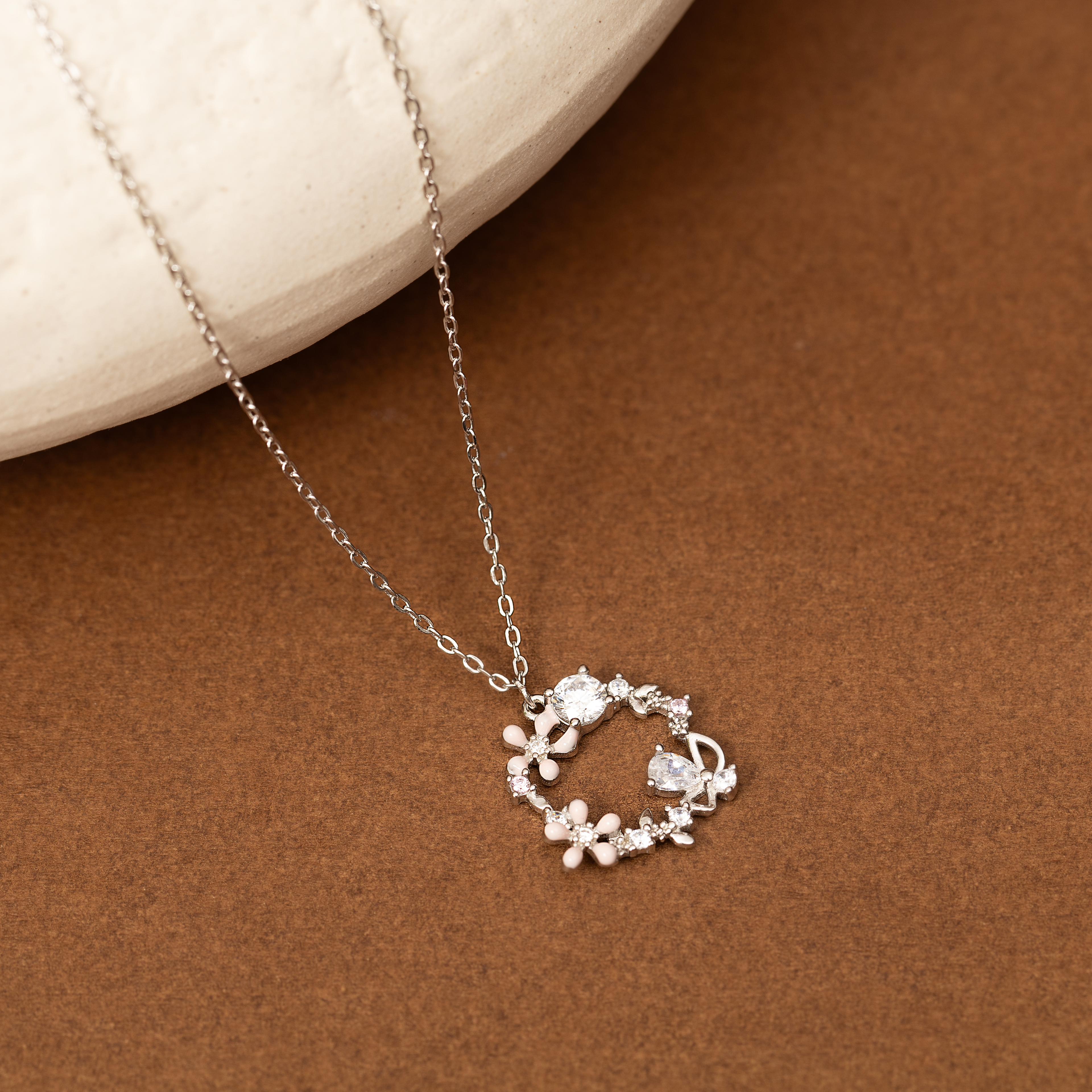 Silver Floral Loop Necklace