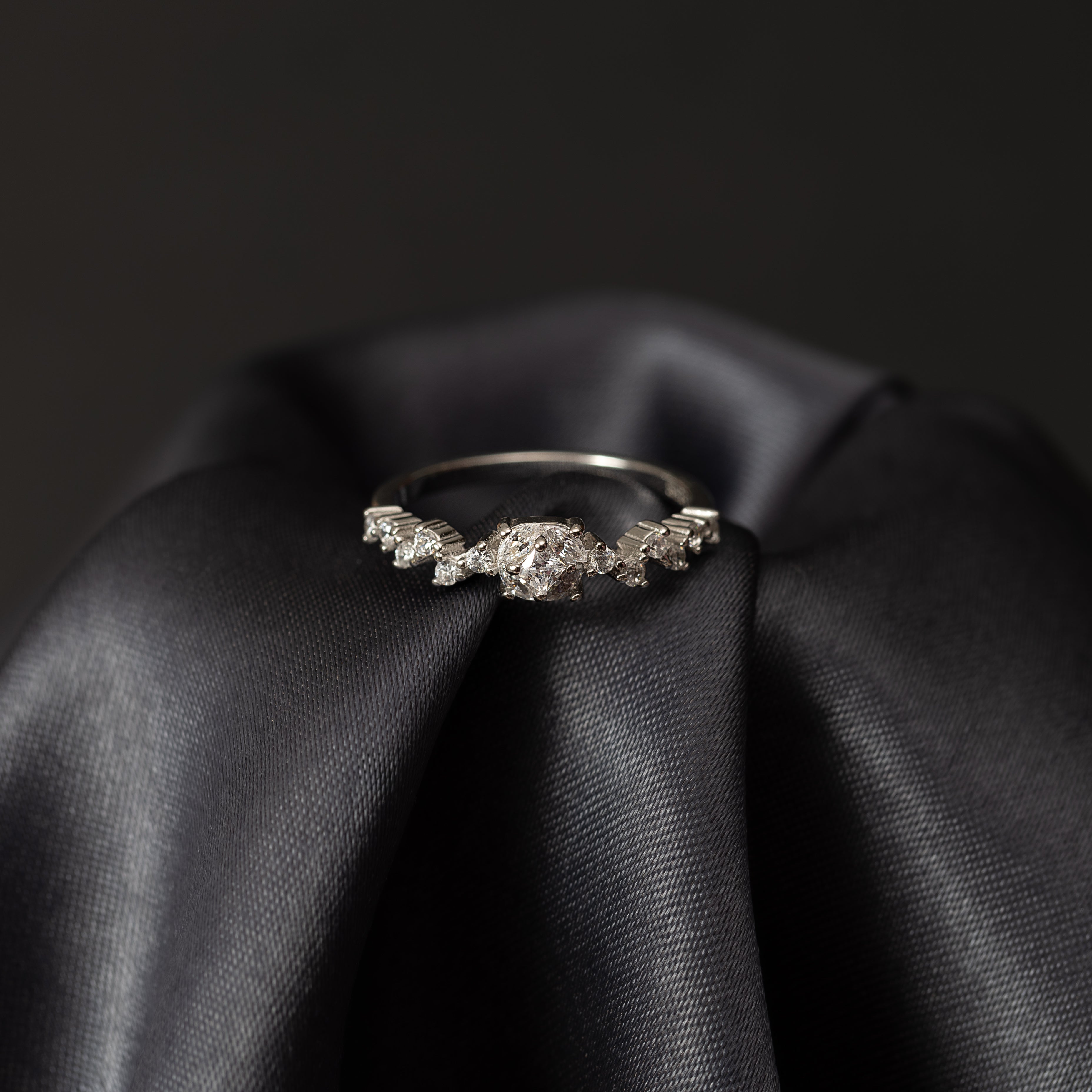Silver ZigZag Stone Ring