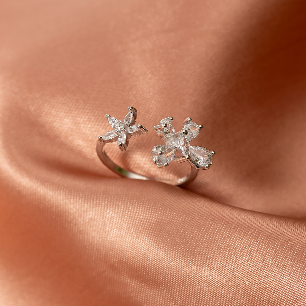 Silver Dual Flower Ring
