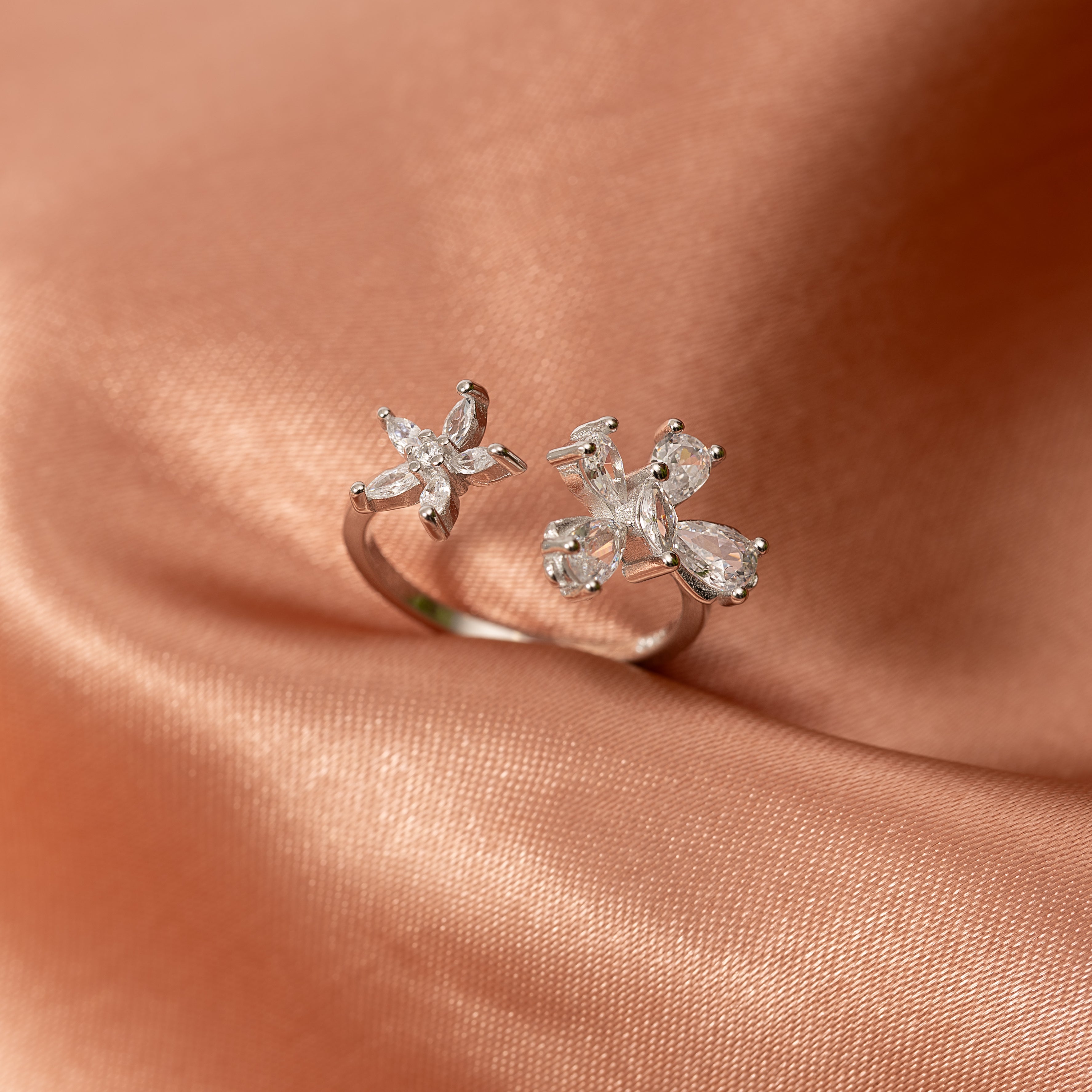 Silver Dual Flower Ring
